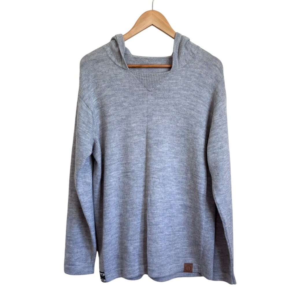 Paka Mens Royal Alpaca Knit Hoodie Large Gray Handmade Pullover Sweater Soft